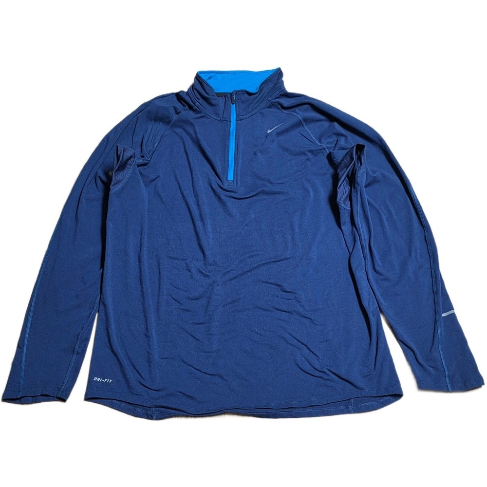 Nike Dri Fit Running Shirt Quarter Zip Men's Size L Blue Athletic Long Sleeve